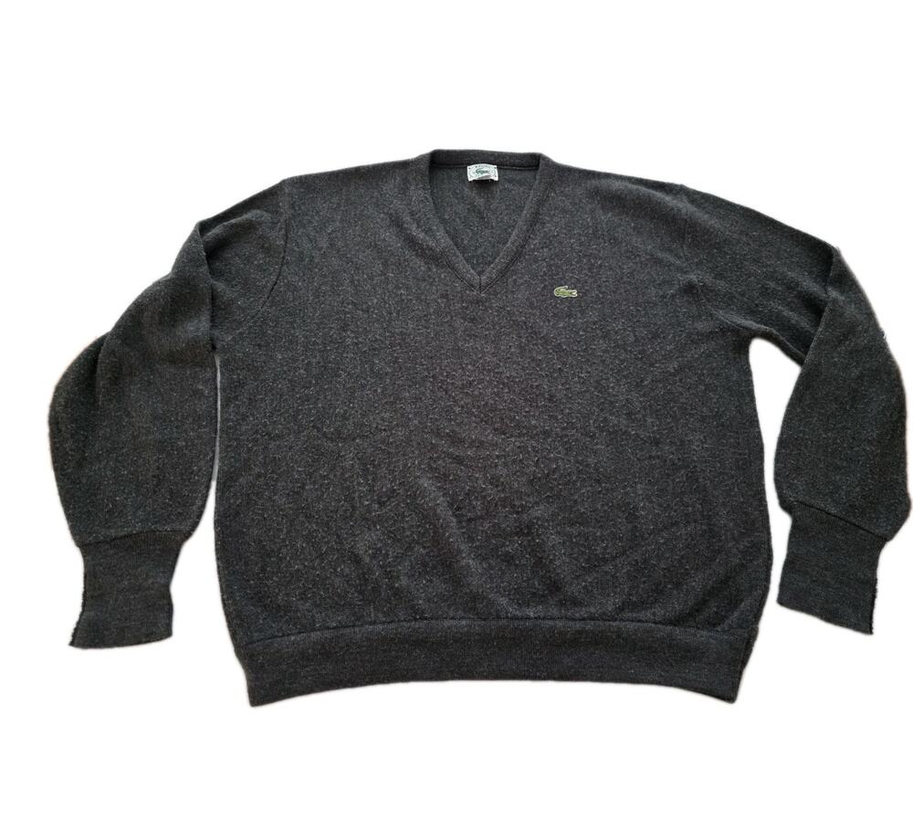 Vintage Izod Lacoste Men's Gray V-Neck Sweater sz XL Made in USA
